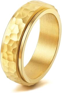 Women's Anxiety Relieving Stainless Steel Spinner Fidget Ring with Hammered Finish in Gold/Silver/Black