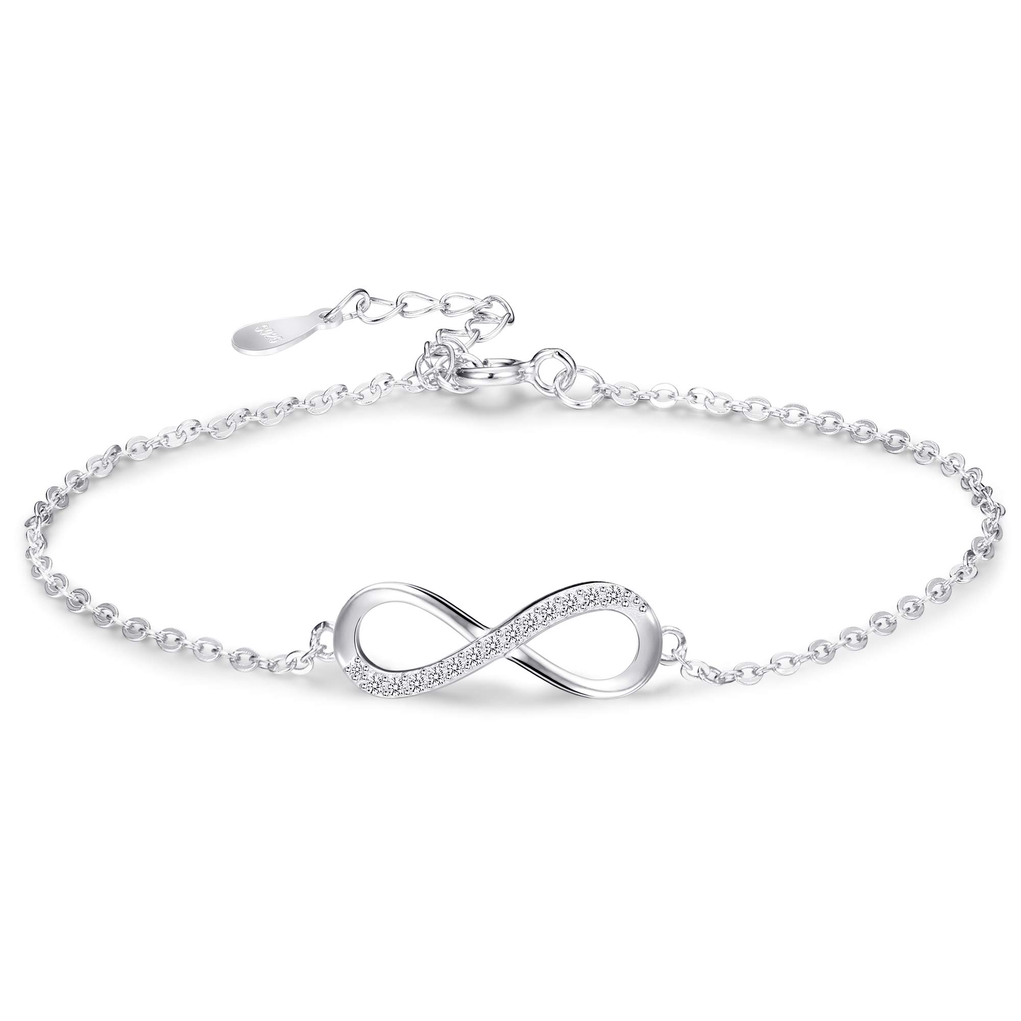 Sllaiss 925 Sterling Silver Infinity Love Bracelet for Women Infinity Endless Love Symbol Charm Adjustable Bracelet
