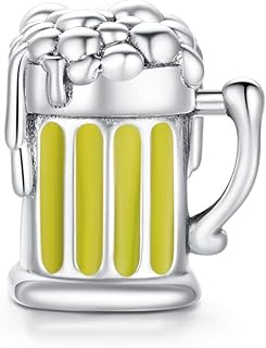 Sterling Silver Beer Cup Charm Bracelet with Blue Crystal Zircon Beads and Teapot Design for Women by MEETCCY