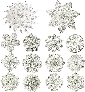 kilofly 14pc Bridal Rhinestone Crystal Flower Bouquet Corsage Wedding Brooch Pin