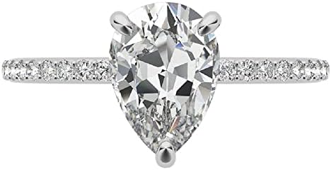 1920s Inspired Platinum Vintage Engagement Ring with Moissanite Pear-Shaped Gemstone, 925 Sterling Silver
