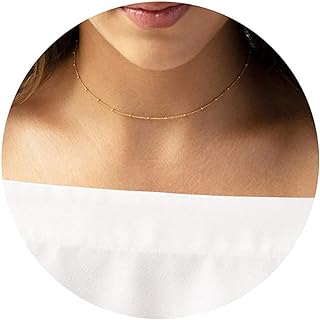 Dainty Beaded Choker Necklaces,14K Gold/Silver Plated Cute Tiny Delicate Coin/Satellite Chain Choker Necklaces for Women