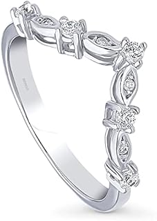 BERRICLE Sterling Silver Wishbone Wedding Rings Cubic Zirconia CZ Chevron Curved Band for Women, Rhodium Plated Size 4-10
