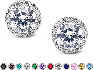 SWEETV Cubic Zirconia Stud Earrings, 8mm Round Cut, Rhinestone Hypoallergenic Earrings for Women & Girls