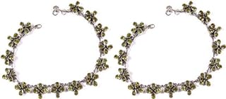 Exotic India Faceted Peridot Anklets - Sterling Silver