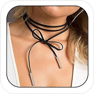 Black Velvet Wrap Choker Necklace with Silver Pendant Cable Chain for Women and Girls - No Gemstone