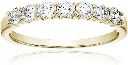 3/4 cttw Diamond Wedding Anniversary Band for Women in 14K Yellow Gold 7 Stones Prong Set, Size 4-10