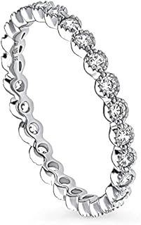 Sterling Silver Bezel Wedding Ring with Cubic Zirconia for Women, Bubble Milgrain Design, Sizes 4-10