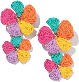 Flower Drop Earrings Floral Raffia Earrings Boho Statement Dangle Earrings Trendy Cute Summer Jewelry for Women