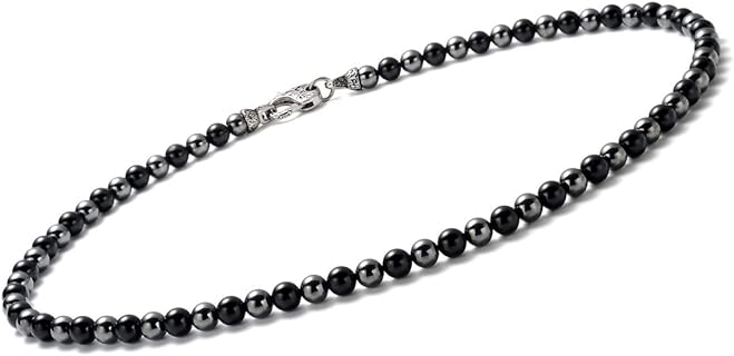High-Quality Men's Onyx & Hematite Bead Necklace with Durable Stainless Steel Lobster Clasp, For Stylish Enhancement and Healing Properties