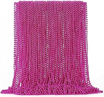 72PCS Bead Necklace, 33" Rose Red Bead Necklaces Bulk, Mardi Gras Beads Necklace Costume, Festival Parade Throw Accessories for Wedding Birthday Gender Reveal Party Events Supplies Decorations