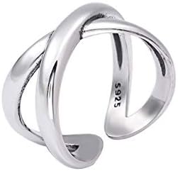 White Gold Plated 925 Sterling Silver Criss Cross Engagement Ring with Crystal Accent for Women and Teen Girls, Adjustable Size, Hypoallergenic