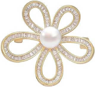 Exquisite Gold Plated Pearl Flower Brooch with Secure Pin Clasp, Crystal and Rhinestone Floral Design for Women, Ideal Special Occasion Jewelry Gift