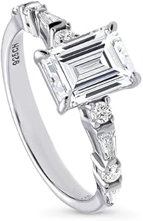 BERRICLE Sterling Silver Solitaire Wedding Engagement Rings 1.7 Carat Step Emerald Cut Cubic Zirconia CZ Art Deco Ring for Women, Rhodium Plated Size 4-10