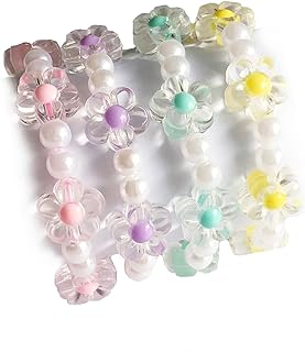 Girls Bracelet,Cute Handmade Elastic Beaded Flower Bracelets for Women Jewelry Set