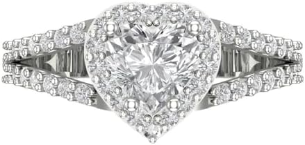 1.49 Ct Brilliant Heart Cut Cubic Zirconia Halo Solitaire 14K White Gold Engagement Anniversary Ring with Accent Stones by Clara Pucci
