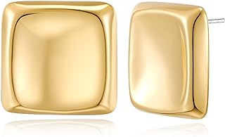 Gold Minimalist Square Stud Drop Earrings in Brass for Women and Girls - Contemporary Chic Design