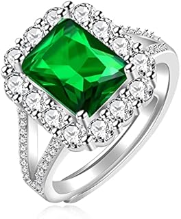 Adjustable Brass Clasp Emerald Cut Cubic Zirconia Engagement Ring for Women - Rectangular Design