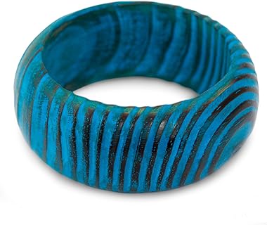 Handcrafted Eco-Friendly Mango Wood Bangle Bracelet with Box Chain from India - Ocean Empress Design