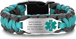 Paracord Medical Alert Bracelet for Men Women | Medical ID Bracelet for Women | Stainless Steel Medical Bracelet with Black Side Release Buckles | 7 Size Type - 6.0/6.5/7.0/7.5/8.0/8.5/9.0 Inches