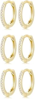 3 pairs Sterling Silver Hoop Earrings for Women 14K Gold Plated Small Hoop Earrings Cubic Zirconia Gold hoop Huggie Hoop Ear Piercing Earrings for men girl 6mm 6mm 6mm