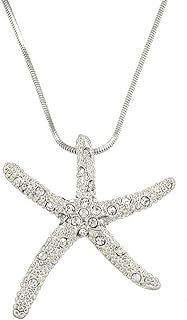 Falari Starfish Pendant Necklace Rhinestone Crystal Rhodium High Polished
