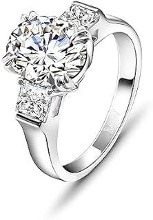 PVD Moissanite Engagement Ring for Women, Wedding band 925 Sterling Silver with 18K Gold Plated Lab Created Simulated Diamond Ring 2.3 CT 3 Stone Promise Wedding Rings