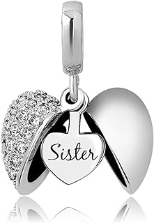 KunBead Sister I Love You Heart Birthstone Dangle Charms for Bracelets Necklace Birthday Gift for Women Girls