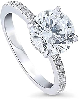 BERRICLE Sterling Silver Solitaire Wedding Engagement Rings 2.7 Carat Round Cubic Zirconia CZ Hidden Halo Promise Ring for Women, Rhodium Plated Size 4-10