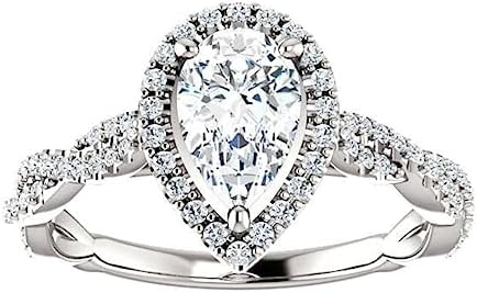 Sterling Silver 3 Carat Pear-Shaped Moissanite Engagement Ring with Halo Design for Her - Elegant Bridal Gift of Love