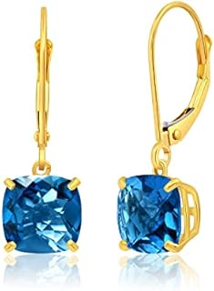 14k White or Yellow Gold Cushion Cut Gemstone Dangle Earrings for Women with 8mm Birthstones by Parade of Jewels