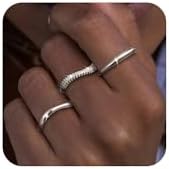 Chunky Stacked Cubic Zirconia Silver Rings for Women with Wave Design