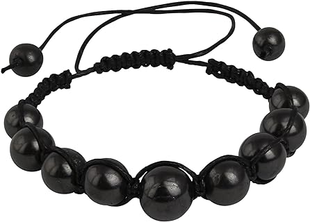 Heka Naturals Shungite Stones Bead Bracelet | Handmade Natural Black Crystal Accessory, Chakra Bracelets, Crystal Spiritual Accessory - Healing Stone Beaded Bracelet