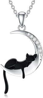 Black Cat, Red Panda, Sloth, Deer, Unicorn 925 Sterling Silver Pendant Necklace with Lab Grown Diamonds and Cable Chain - Diamond Animal Necklace Collection for Women and Girls