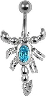 Movable Scorpion 925 Sterling Silver & Grade 23 Solid Titanium Belly Ring Adorned with Sparkling Cubic Zirconia