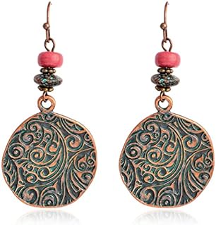 Boho Chic Handmade Vintage Ethnic Earrings for Women with French Wire Back Finding and Double Round Texture Pattern Design