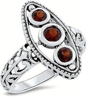 ABHI Round Cut Garnet Three Stone Vintage Wedding Engagement Ring for Women 925 Sterling Silver In 14K White Gold Over