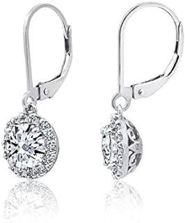 Amazon Essentials Sterling Silver Platinum Plated Infinite Elements Cubic Zirconia Halo Leverback Drop Earrings (previously Amazon Collection)