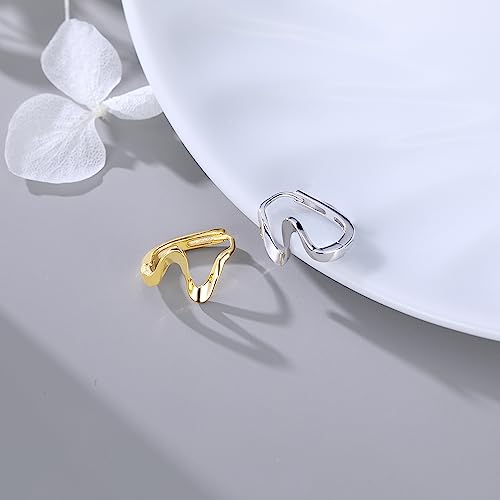 Reffeer Solid 925 Sterling Silver Ocean Wave Hoop Earrings Huggies for Women Girls Cartilage Hoop Earrings Helix Minimalist