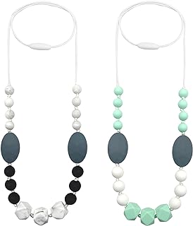 Teething Necklace for Mom to Wear, 2 Pack Silicone Nursing Necklaces Chew Necklaces for Sensory Kids, Teether Necklace for Boys, Girls, Toddler to Reduces Anxiety