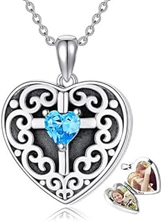 LONAGO Heart Locket Necklace that Hold 2 Pictures, Heart Shape Photo Cross Locket Necklace Gift for Girl Women