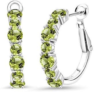 Gem Stone King 925 Sterling Silver Green Peridot Hoop Earrings For Women (3.12 Cttw, Gemstone August Birthstone, Round 4MM and 3MM)