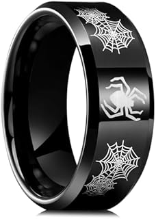King Will 8mm Mens Wedding Band Black Plated Tungsten Wedding Ring for Men Spider Lasered Rings Size 7-14丨Nature Collection