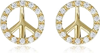 AVORA 10K Yellow Gold Peace Sign Simulated Diamond CZ Stud Earrings