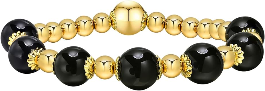 MengPa Gold Beaded Bracelets Stone Bead Ball Bracelet Jewelry for Women