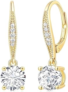 14K Gold Cubic Zirconia Dangle Drop Earrings with Leverback for Women - Elegant and Hypoallergenic Fashion Accessory