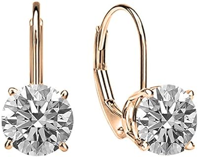 1 Carat Lab-Created White Diamond Drop Earrings with Lever Back for Ladies in Round Design, Rose Gold