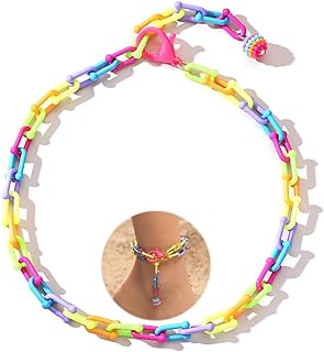 Kenjudess Colorful Summer Resin Chunky Anklet Link Bracelet with Pendant Trendy Y2K Rainbow Paperclip Acrylic Link Chain Bracelet Beach Party Foot Jewelry for Women Girls