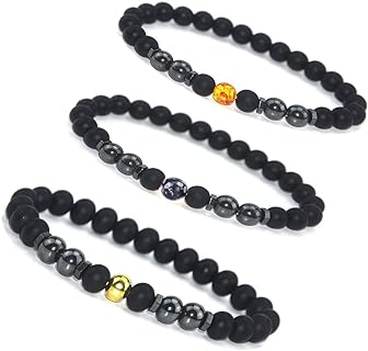 Unisex Weight Loss Black Obsidian Bead Bracelet with Magnetic Clasp and Box Chain Design - Zinc Metal Anxiety Relief Jewelry