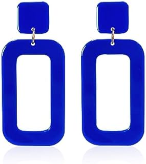 70s Vintage Minimalist Multicolor Acrylic Geometric Square Hollow Drop Dangle Neon Earrings Retro 80s Party Costume Accessory Jewelry for Women Girls With Box